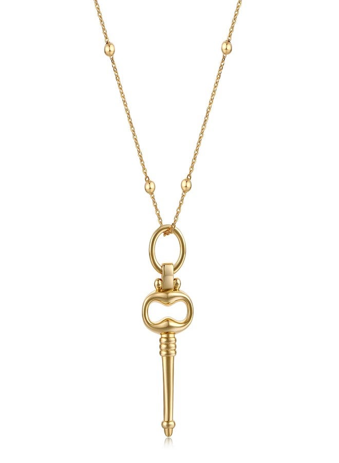 FRUMOS Dainty Layered Choker Necklace 18K Gold Plated Y Pendant Necklace Multilayer Bar Disc Necklace Adjustable Layering Choker Necklaces for Women Girls（Gold key Pendant） - Image 1